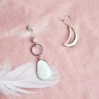 Crescent Moon Non-matching Drop Earring Stud Earring - 925 Silver Stud - 1 Pair - White - One Size