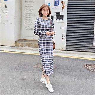 Tie-back Plaid Long Dress