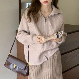 High Neck Knit Zip Jacket