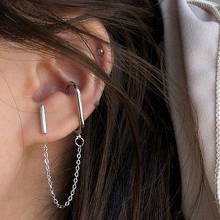Chained Alloy Dangle Earring 1 Pc - Silver - One Size