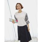 Crew-neck Stripe-sleeve Knit Top