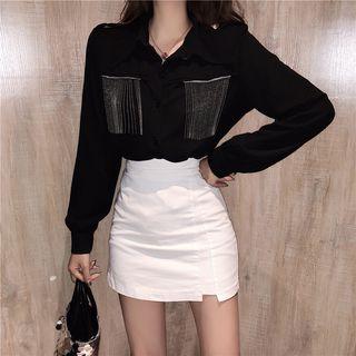 Fringe Long-sleeve Top Black - One Size