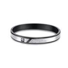 Fashion And Simple Plated Black Geometric Round 316l Stainless Steel Bangle With Cubic Zirconia Black - One Size