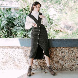 Set: Mock Turtleneck Sweater + Midi A-line Suspender Dress
