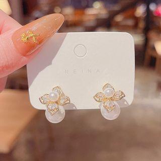 Faux Pearl Stud Earring E3255 - 1 Pair - Gold - One