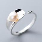 925 Sterling Silver Faux Pearl Open Ring Open Ring - 925 Sterling Silver - One Size