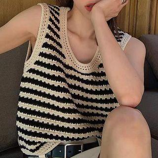 Striped Sweater Vest Black Stripe - Almond - One Size