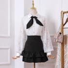 Set: Ribbon Blouse + Layered Mini Skirt