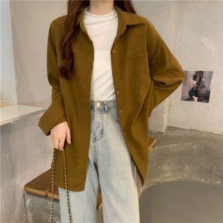 Plain Corduroy Pocket-detail Long-sleeve Shirt