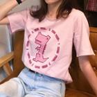 Printed Short-sleeve T-shirt Pink - One Size