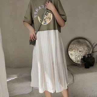 Mock Two Piece Short-sleeve Midi Dress