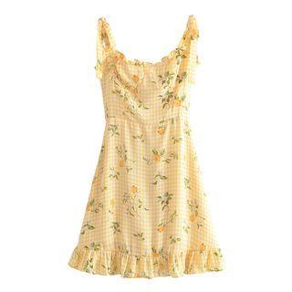 Spaghetti-strap Lemon Print A-line Dress