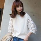 Lace Panel 3/4 Sleeve Pullover