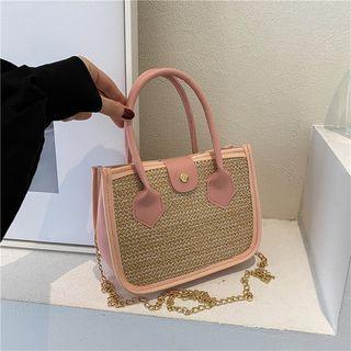 Chain Top Handle Woven Crossbody Bag