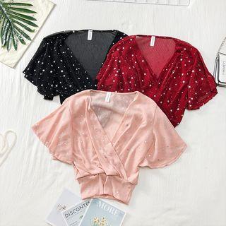 Sequined V-neck Chiffon Top