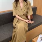 Short-sleeve Midi A-line Blazer Dress