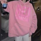 Long-sleeve Lettering Hoodie Pink - One Size