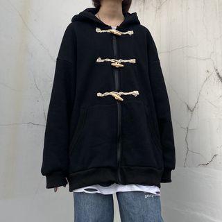 Plain Duffle Button Zip Hoodie