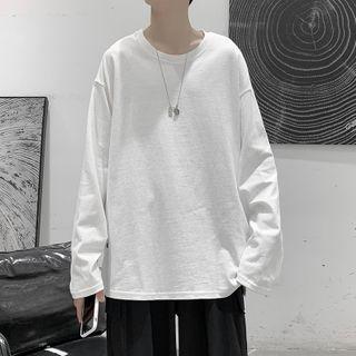 Long-sleeve Button-accent T-shirt