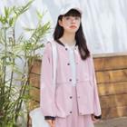 Contrast Trim Buttoned Baseball Jacket Pink - One Size