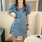 Short-sleeve Heart Embroidered Slim-fit Dress
