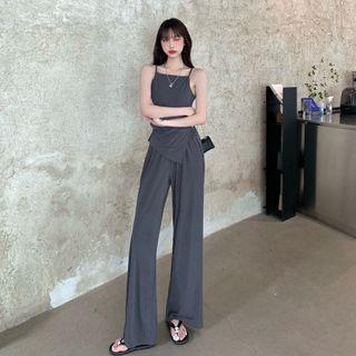 Plain Slit Tank Top / High Waist Plain Pants