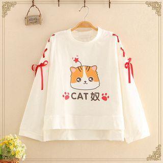Cat Printed Long-sleeve Top