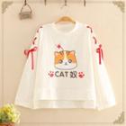 Cat Printed Long-sleeve Top