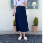 Contrast Stitching High-waist Slit Midi A-line Skirt