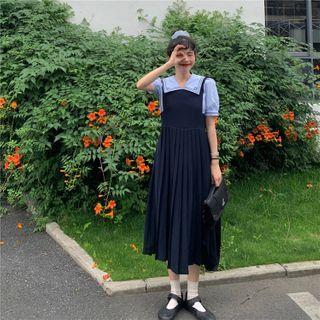 Puff-sleeve Blouse / Pleated Sleeveless Dress