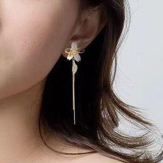 Asymmetrical Flower Rhinestone Drop Earring 1 Pair - Gold - One Size