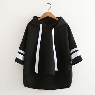 Grosgrain Drawcord Short-sleeve Cropped Hoodie