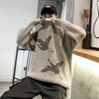Crane-print Loose-fit Sweater