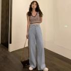 Plaid Cropped Sleeveless Knit Top / High-waist Wide-leg Jeans