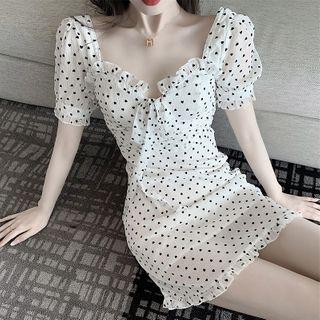 Balloon-sleeve Heart Print A-line Dress