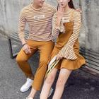 Couple Matching Striped Long-sleeve T-shirt / Jumper Dress / Cropped Pants
