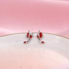 925 Sterling Silver Fish Stud Earring Fish - Silver & Red - One Size