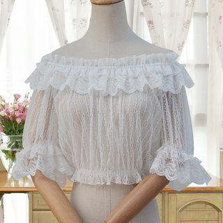 Lace Off-shoulder Elbow-sleeve Top