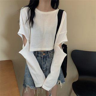 Long-sleeve Elbow-cutout Knit Top