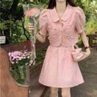 Puff Sleeve Bow Blouse / A-line Skirt / Set