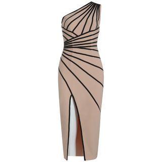 One-shoulder Striped Sheath Cocktail Dress