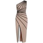 One-shoulder Striped Sheath Cocktail Dress