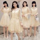 Lace Trim Mesh Cape / Shirt / Spaghetti Strap A-line Party Dress / Set (various Designs)
