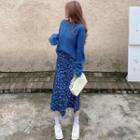 Loose-fit Knit Sweater / Leopard-print Midi Skirt