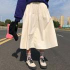 Band-waist Pintuck-trim Midi Skirt Light Beige - One Size