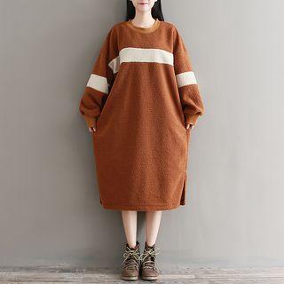 Striped Trim Midi Pullover Dress