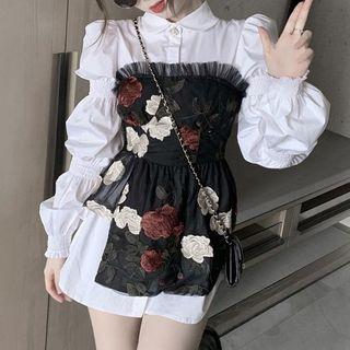 Floral Tube Top / Crinkled Shirt