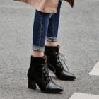 Fleece-lining Lace-up Chunky-heel Short Boots