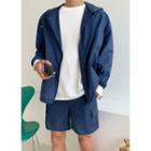 Set: Drawcord-hem Zip-up Hoodie + Cargo Shorts