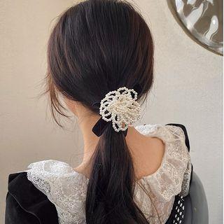 Flower Faux Pearl Hair Tie Pearl - White - One Size
